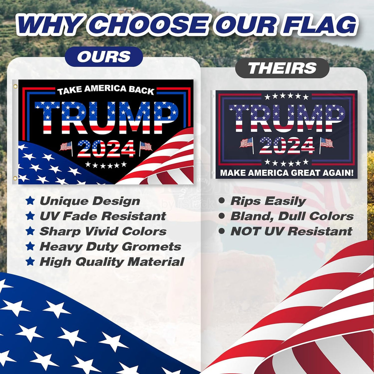 Trump 2024 Flag 3X5 FT President Trump Flag Take America Back Banner Indoor Outdoor 1 Ply with Vivid Patriotic Colors Design UV & Fade Resistant 2 Brass Grommets
