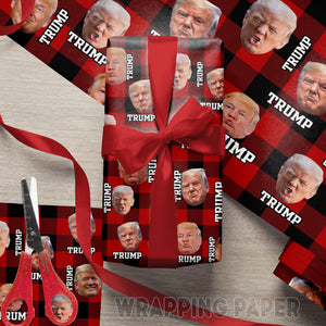 Custom Trump Face Photo With Flannel Design On Wrapping Paper TH10 64225