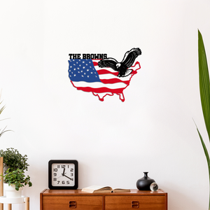 Custom Family Name Patriotic Flying Eagle Metal Sign HO82 901144