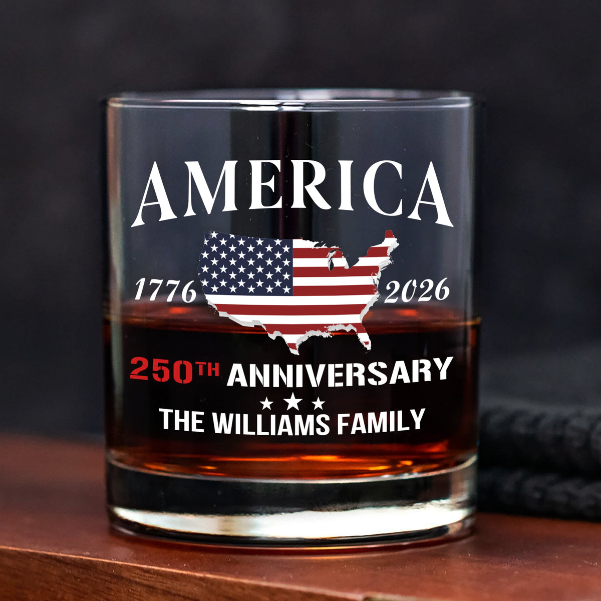 Custom Family Name America 250th Anniversary Whiskey Glass LM32 897711