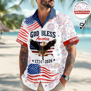 Custom Name Patriotic 250th Anniversary God Bless America Eagle Hawaii Shirt HO82 901200