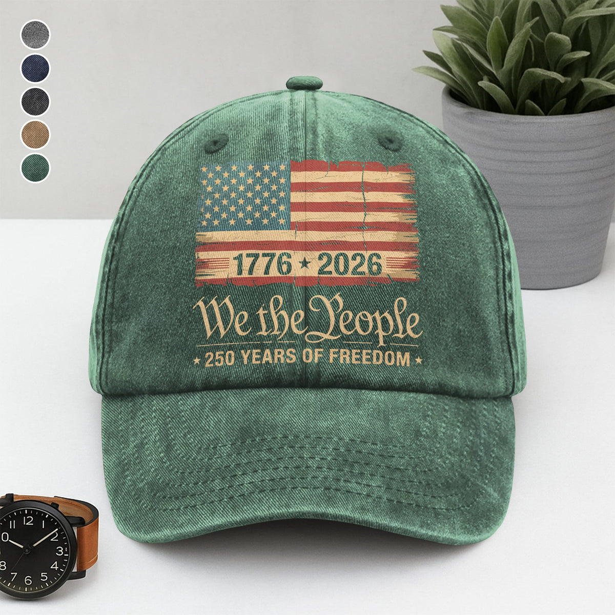 America 250th Birthday US Flag 250 Years We The People Washed Denim Baseball Cap HO82 894634