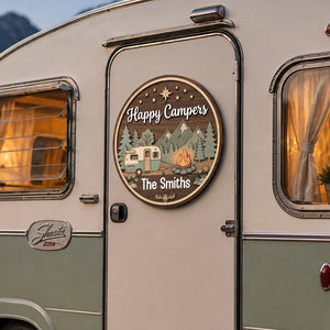 Personalized Happy Campers Camping 2-Layer Wooden Door Sign CH07 180030