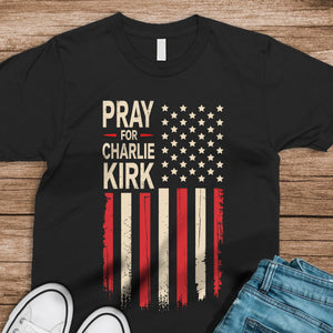 Distressed American Flag: Pray for Charlie Kirk Memorial Dark Shirt LM32 65617