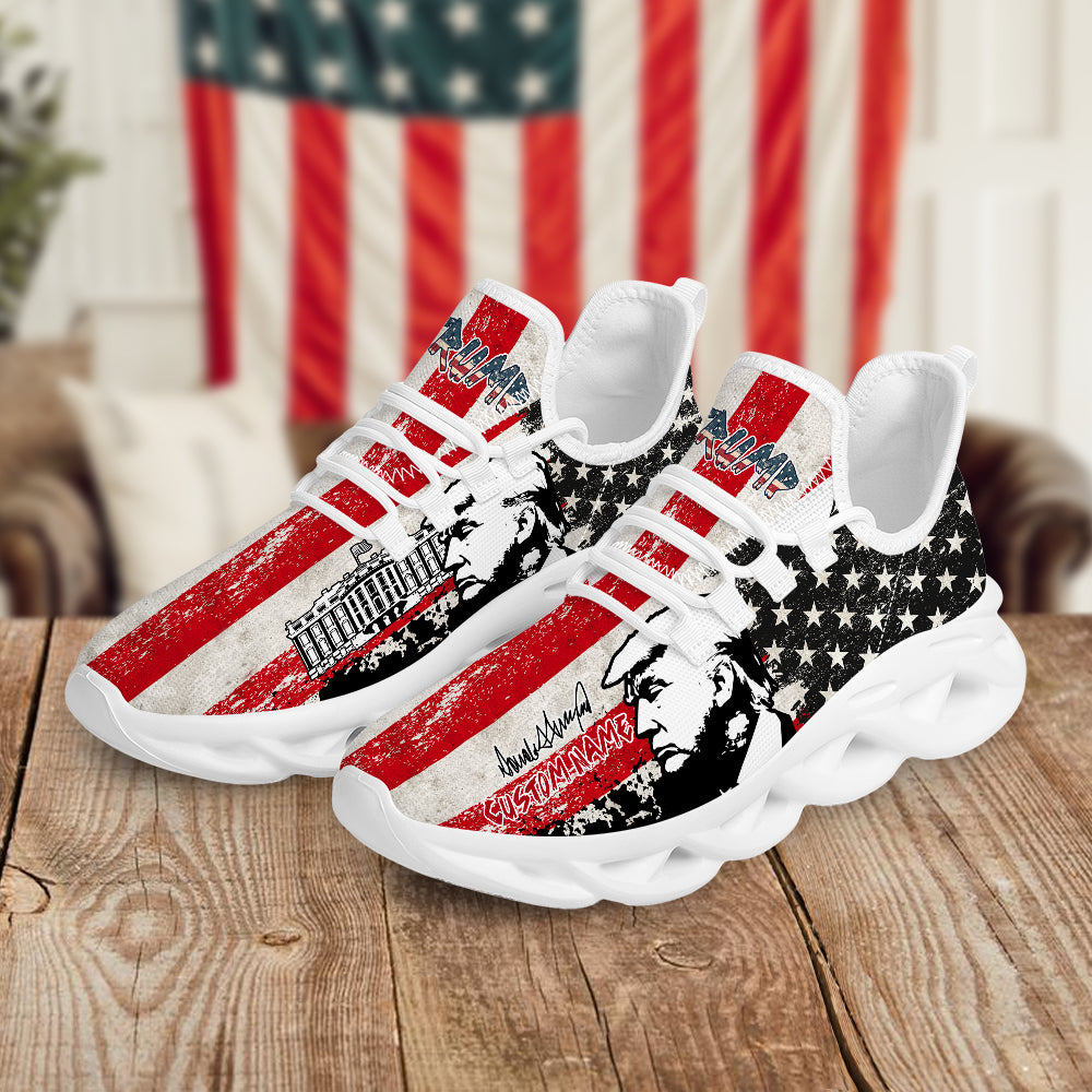 President Donald Trump With Flag US Max Soul Shoes For Trump Supporters - RWB Zone President Donald Trump With Flag US Max Soul Shoes For Trump Supporters - RWB Zone