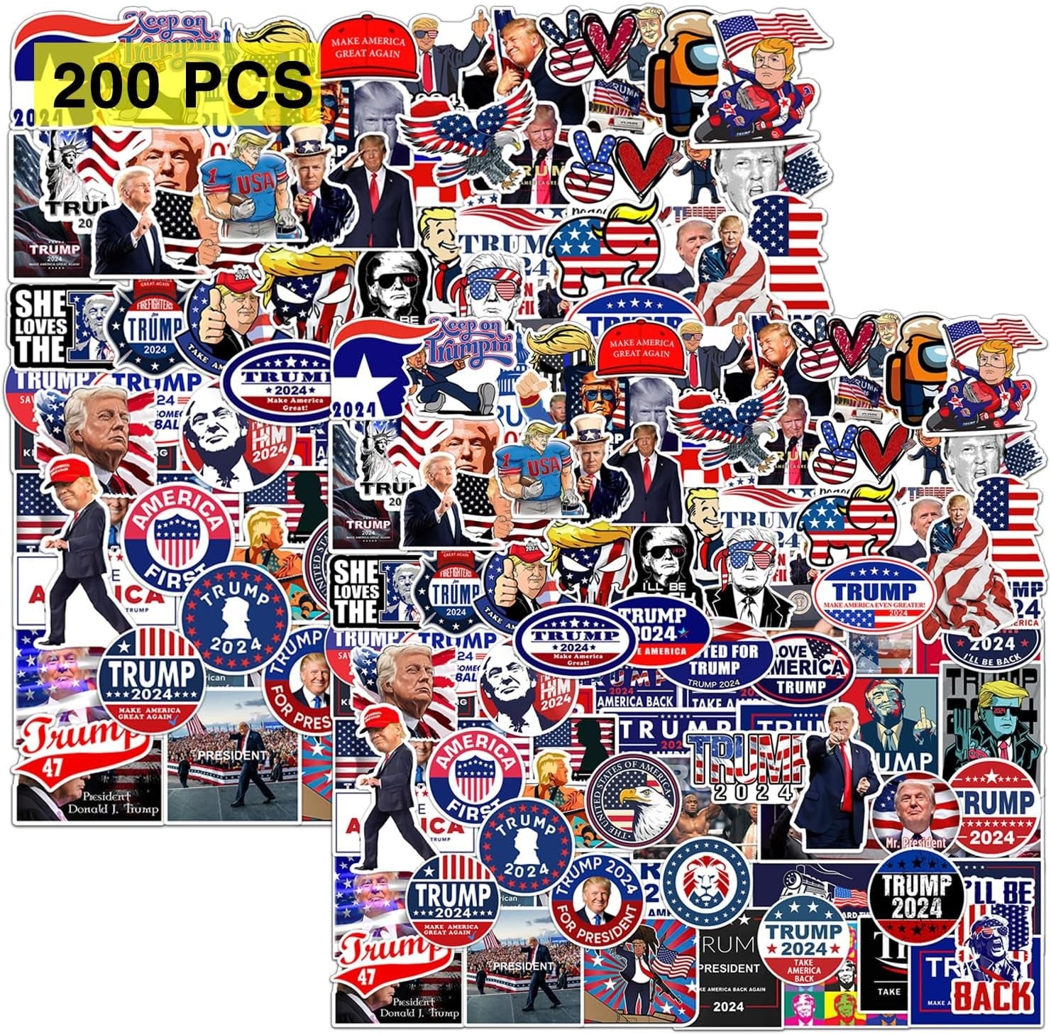 Trump 2024 Stickers (200 Pcs) Patriotic American Support Sticker Make America Great Again Decor USA Flag Decal Gifts Merch for Laptop Window Luggage Guitar Skateboard