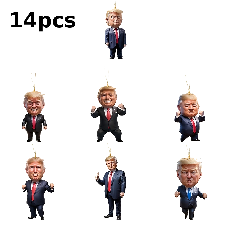 14-Pack Trump-Style Acrylic Christmas Ornaments - Classic Shiny Hanging Decorations HA75