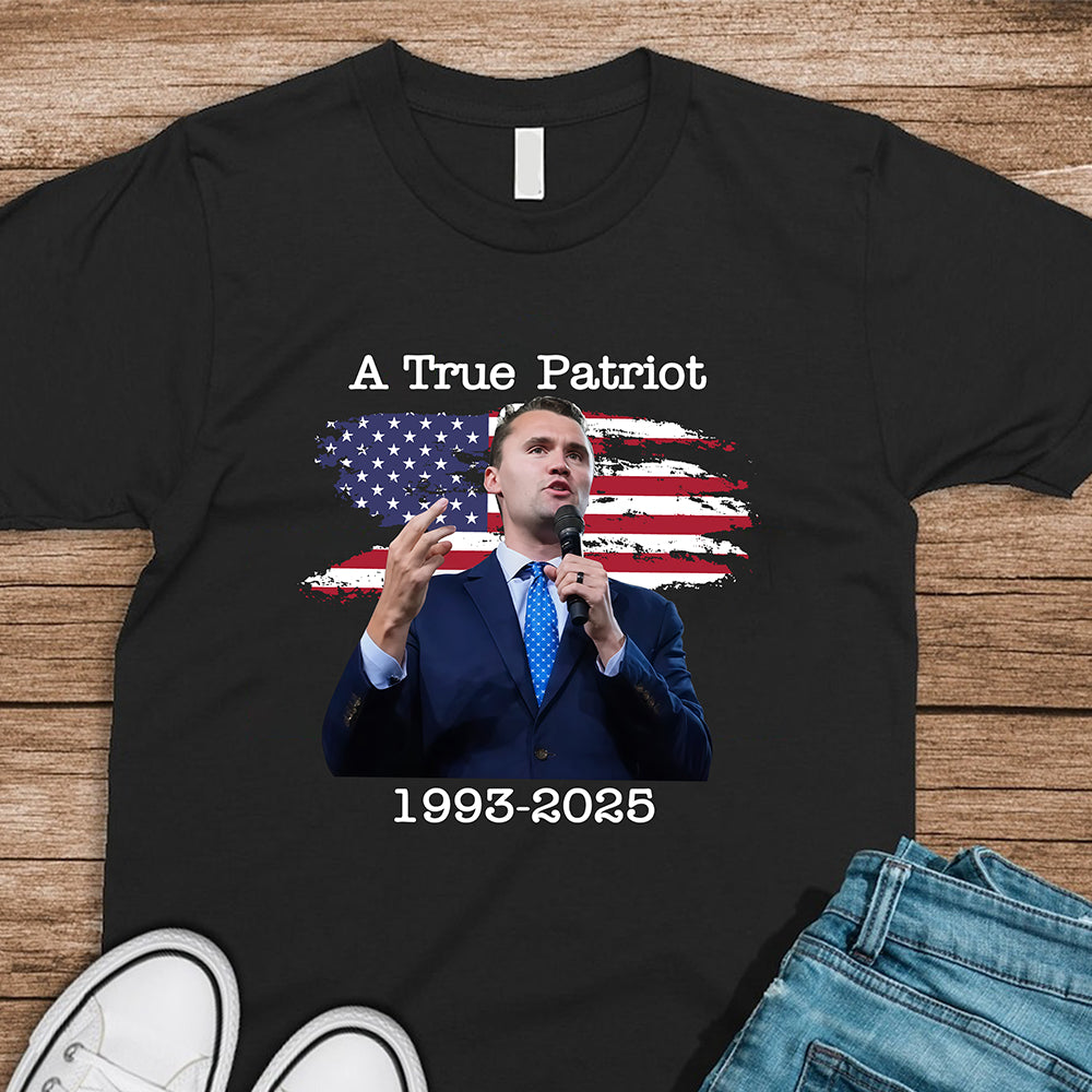 A True Patriot Charlie Kirk With US Flag Dark Shirt HO82 65904