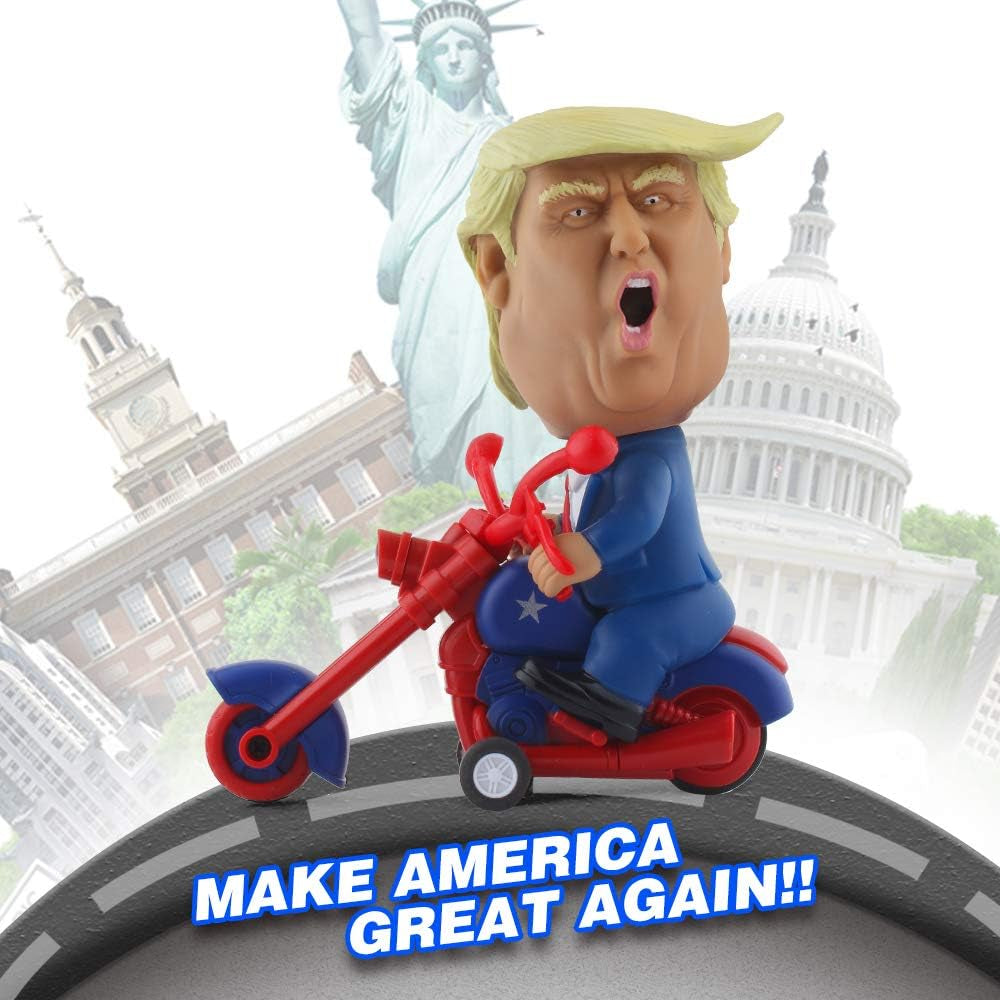 President Donald Trump 2024 Toy Figure Riding Motorcycle Funny Rev up Car Novelty Gag Gift for Trump Fans