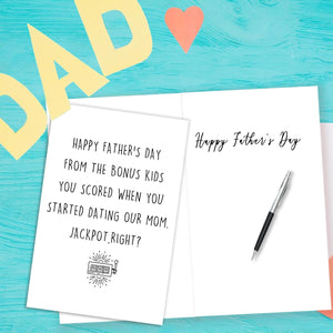 Funny Fathers Day Card for Step Dad, Bonus Dad Fathers Day Gift, Fathers Day from Step Daughter Son