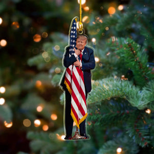 Donald Trump Kissing the American Flag Christmas Ornament, Donald Trump Won 2024 United States President, Trump Won Again Ornament