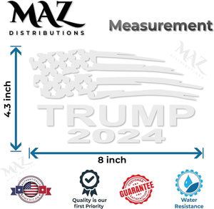 – Trump 2024 Sticker – Vinyl American Flag Trump Sticker for Car, Truck, SUV, Wagon, and Van – Indoor and Outdoor Use – Waterproof Decal for Laptop, Ipad and Cup–Maz 435 White