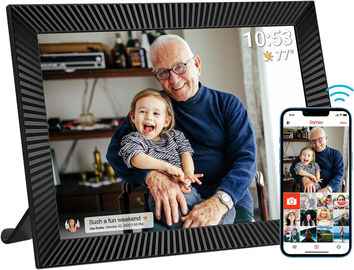 FRAMEO 10.1 Inch Smart Wifi Digital Photo Frame 1280X800 IPS LCD Touch Screen, Auto-Rotate Portrait and Landscape, Built in 32GB Memory, Share Moments Instantly via Frameo App from Anywhere