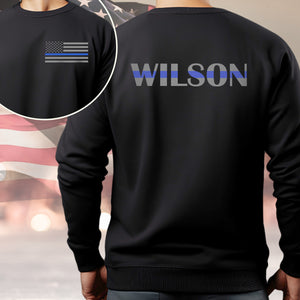 Custom Name Blue Line With American Flag Dark Back And Front Shirt Gift For Police HO82 65696