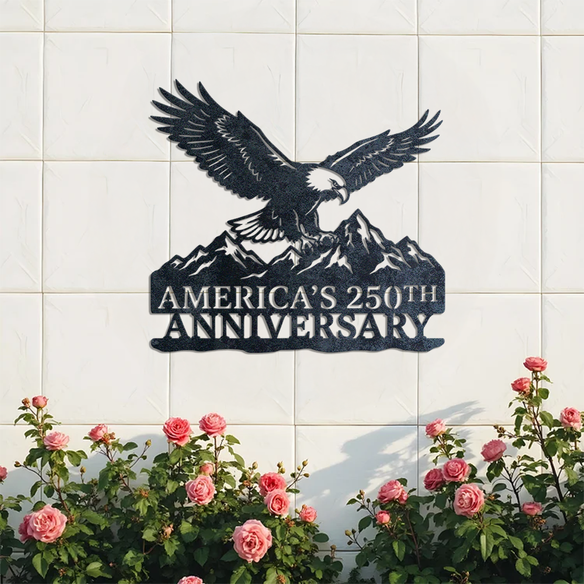 America’s 250th Anniversary Metal Sign, Patriotic Eagle and Mountain Silhouette, USA Semiquincentennial Wall Decor HO82 901148
