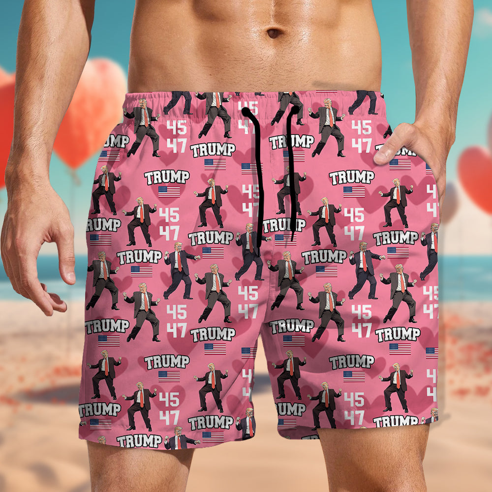 Trump 45 47 Dancing Trump Valentine's Day Gift Beach Short HA75 64256