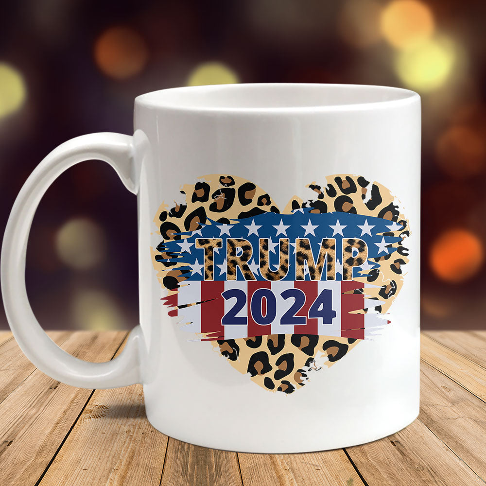 Trump 2024 With Leopard US Flag In Heart Mug HO82 62648