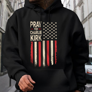 Distressed American Flag: Pray for Charlie Kirk Memorial Dark Shirt LM32 65617