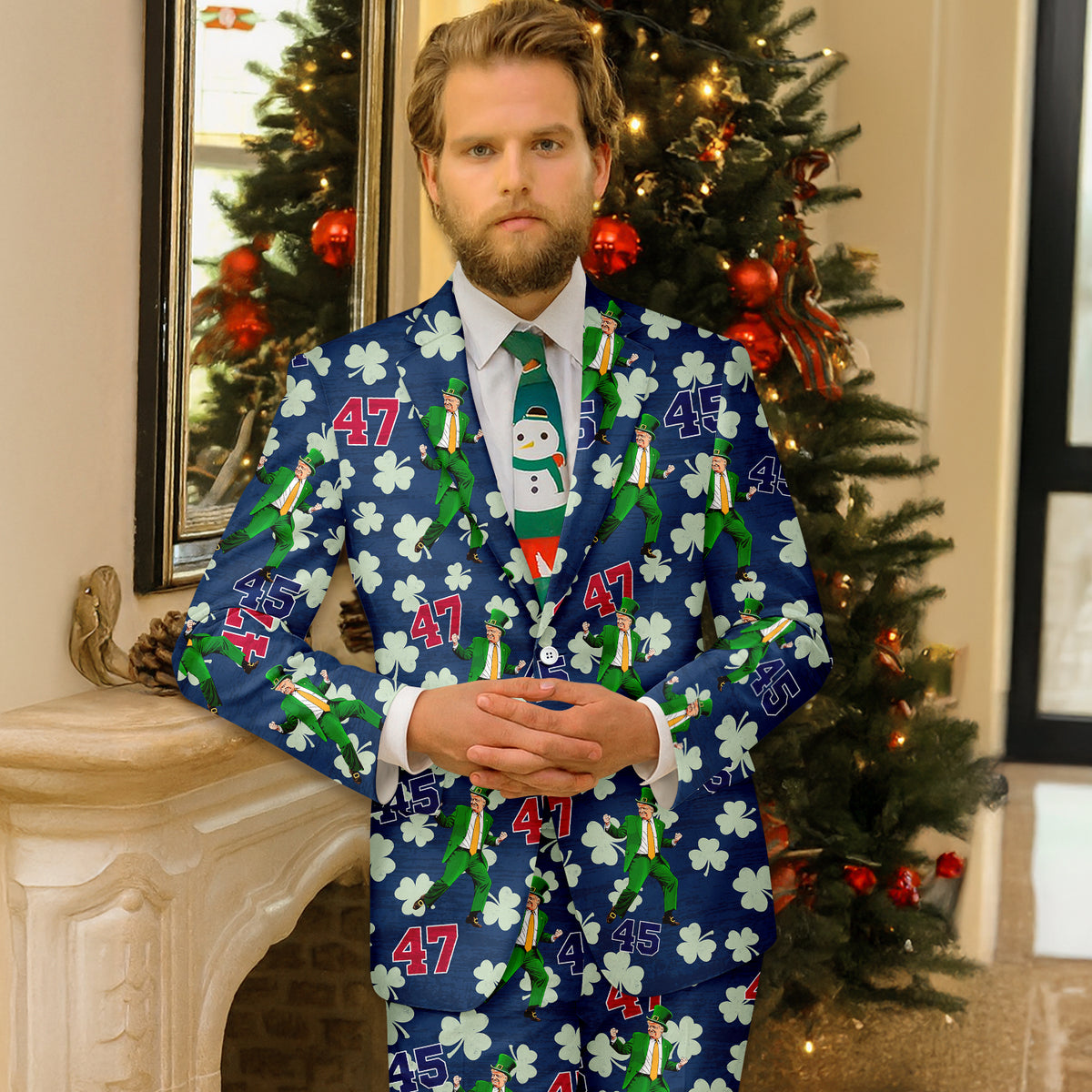 Custom Trump 45-47 Shamrock Patrick's Day Men's Suit HO82 66030