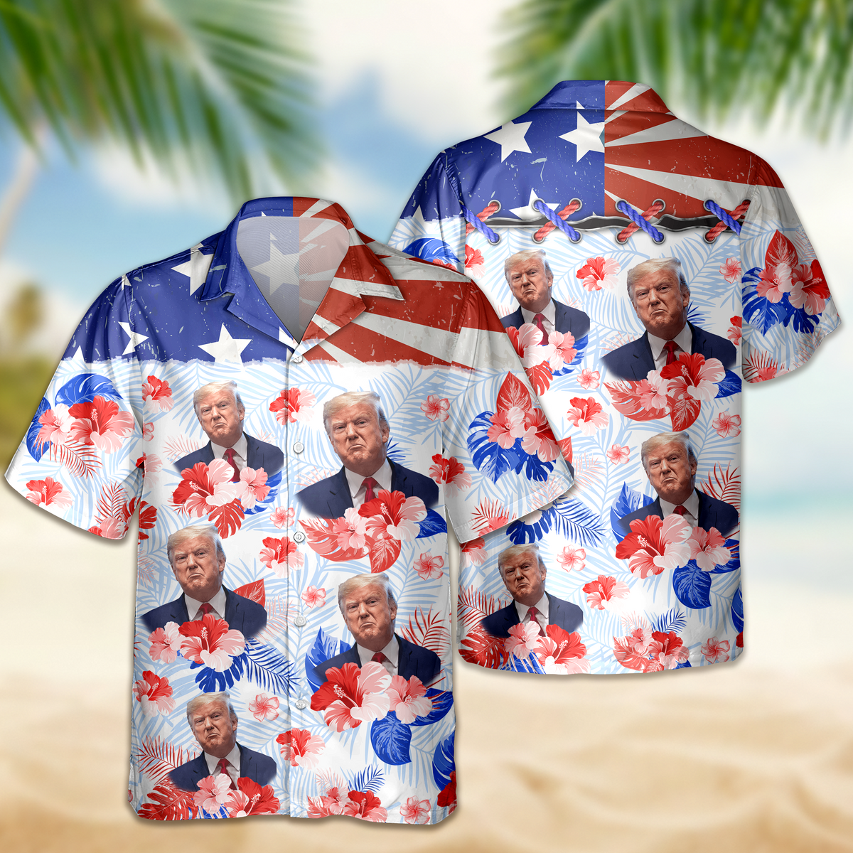 Custom Trump Photo Patriotic Hawaiian Shirt 4th of July Party Gift CH07 67356