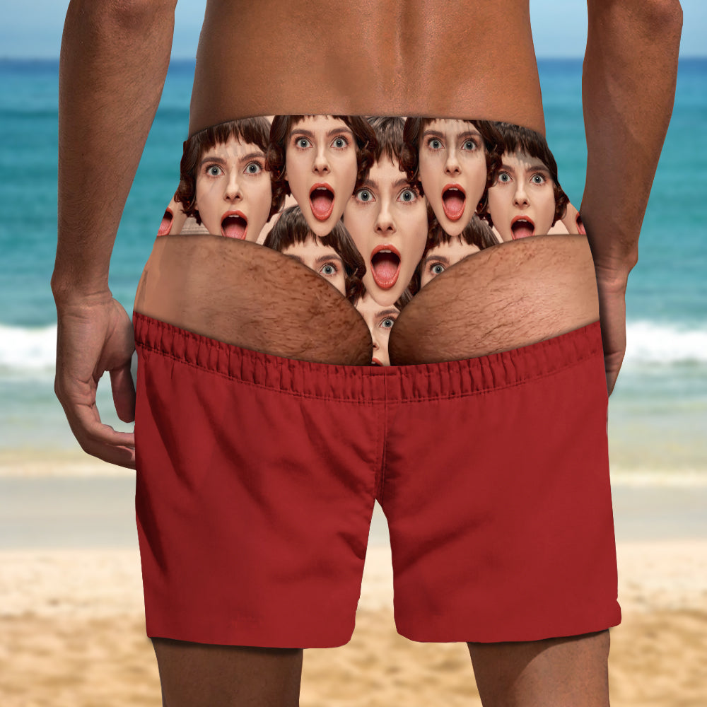 Custom Face Funny Men’s Swim Trunks - Fake Underwear Beach Shorts, Birthday Gag Gift For Him HA75 921946
