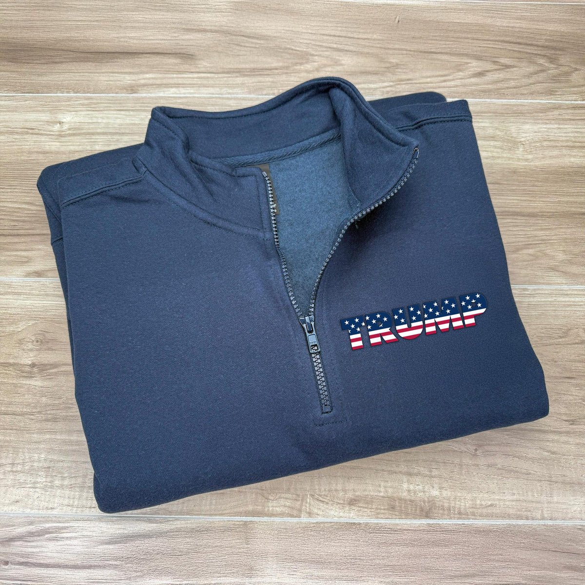 Trump Flag Text Printed Quarter Zip Sweater TH10 64619