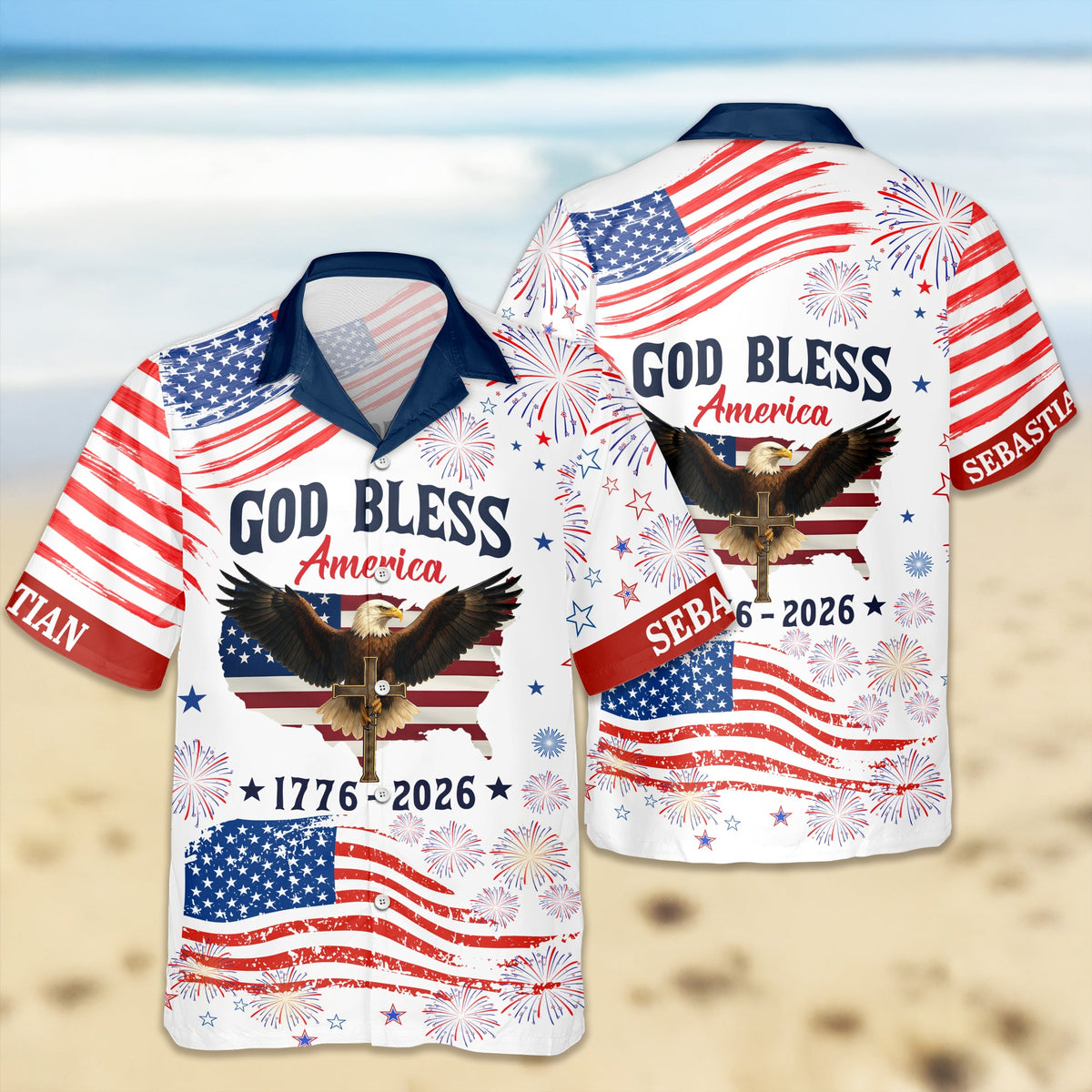Custom Name Patriotic 250th Anniversary God Bless America Eagle Hawaii Shirt HO82 901200