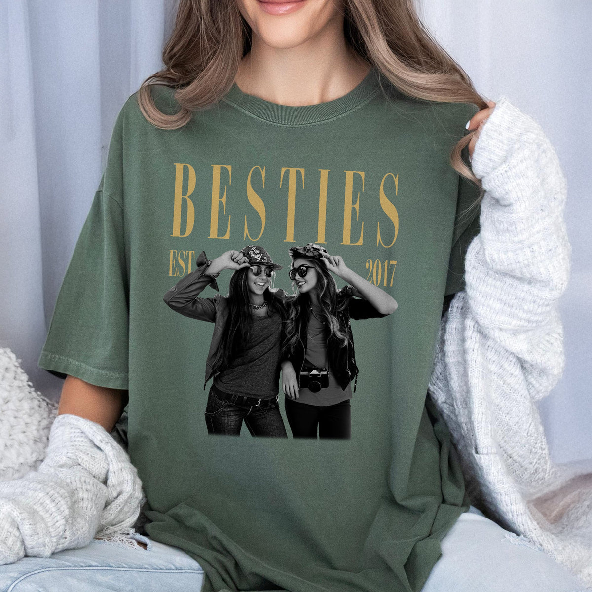 Custom Photo Vintage Photo Bestie Comfort Shirt Friendship Gift, Birthday Gift for Friend, BFF HA75 921800