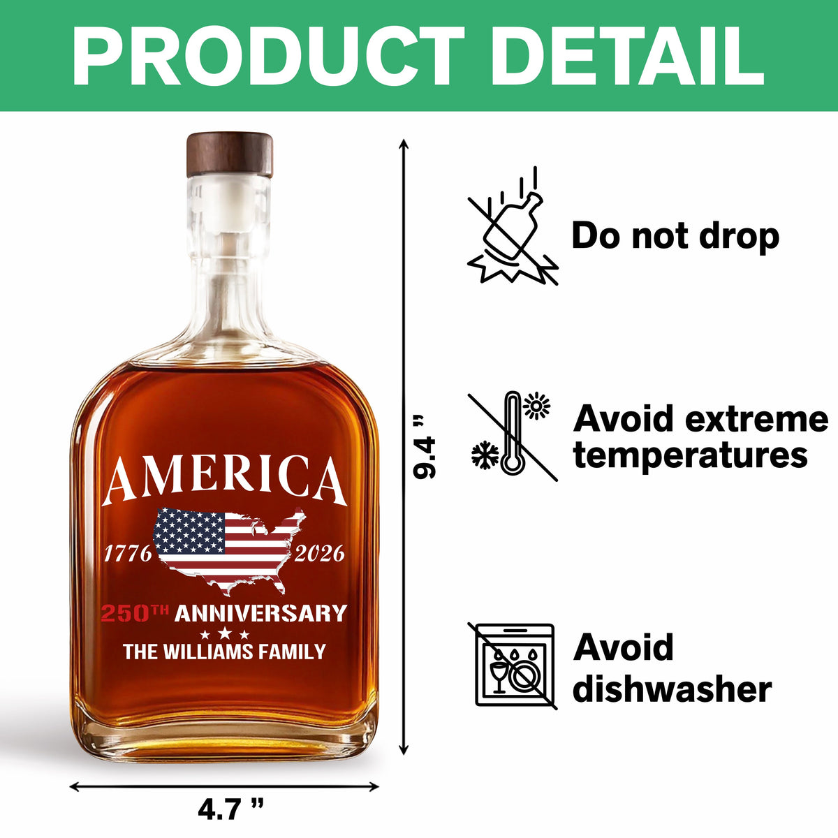 Custom Family Name America 250th Anniversary 1776 2026 United States of America Whiskey Bottle LM32 897715