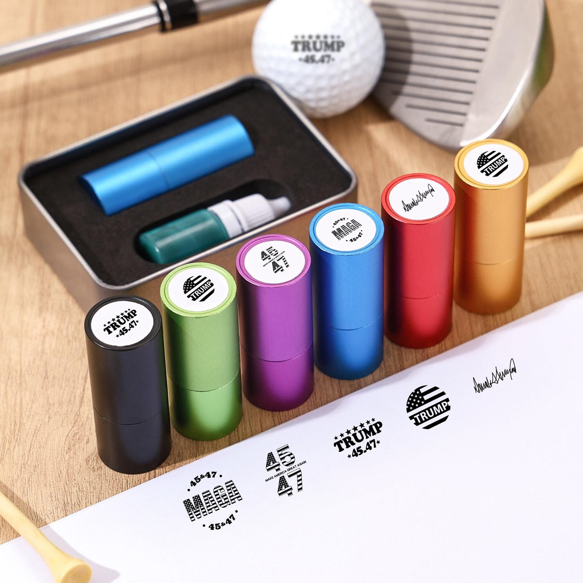Trump 45 47 MAGA Golf Ball Stamp Box Gift for Golfer, Golf Ball Marker HA75 64622