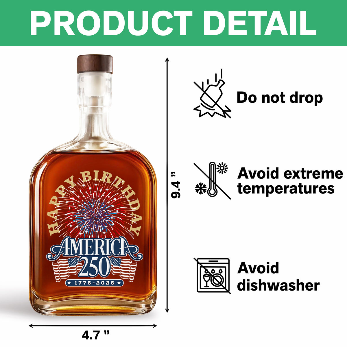 America 250 Semiquincentennial Fireworks Celebration Whiskey Bottle HO82 894614