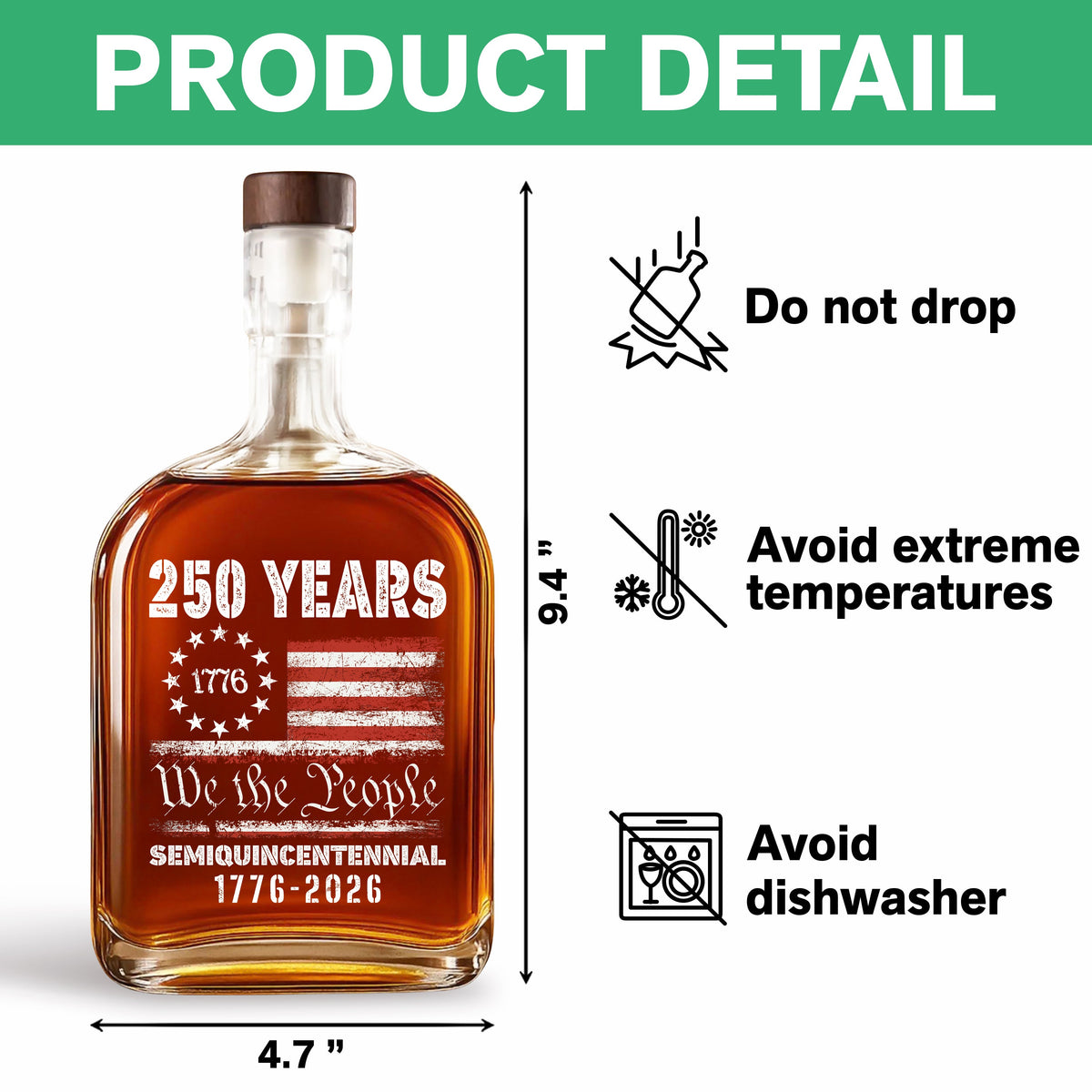 Celebrate Our America 250th Anniversary United States Semiquincentennial Whiskey Bottle HA75 897408