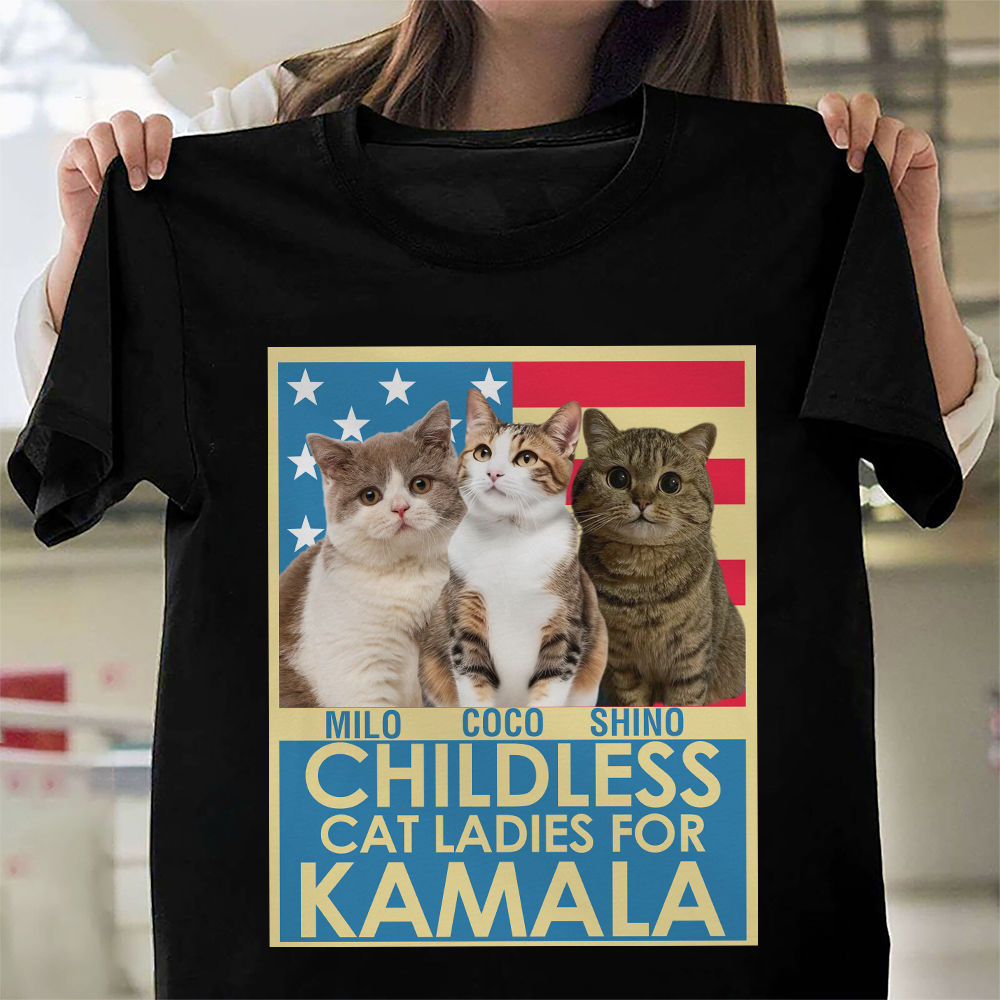 Custom Photo Childless Cat Ladies Kamala Dark Shirt HO82 65000