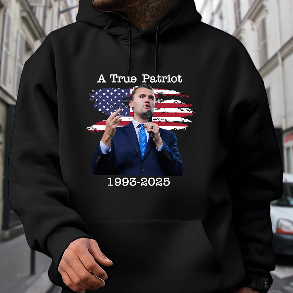 A True Patriot Charlie Kirk With US Flag Dark Shirt HO82 65904