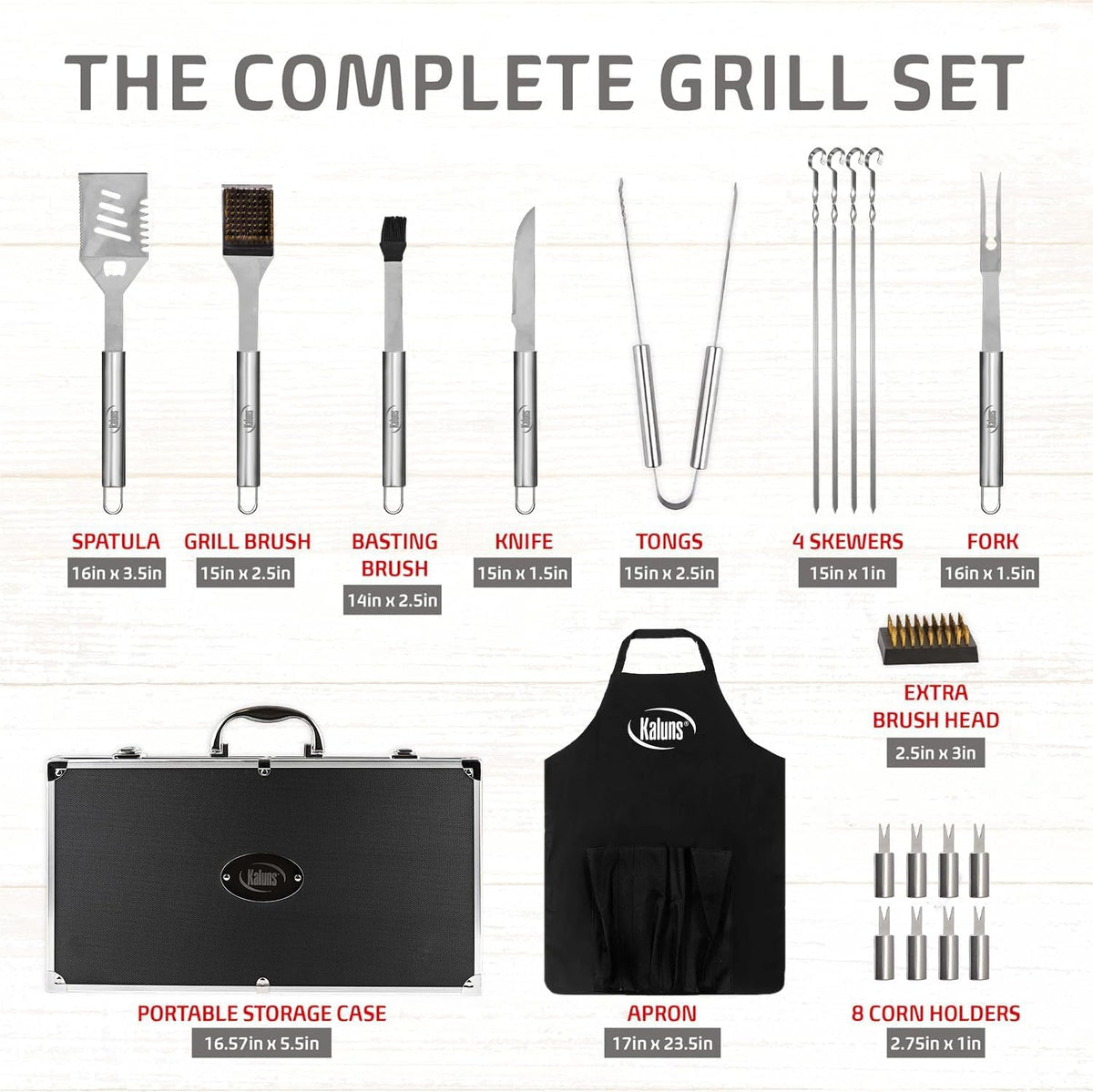 Grilling Accessories, Grill Tools, Fathers Day Grilling Gifts for Dad, Heavy Duty Stainless Steel Grill Set BBQ Grill Accessories for Outdoor Grill with Aluminum Case and Apron