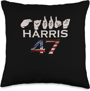 Kalama Harris 47 ASL America Sign Language 2024 President Throw Pillow