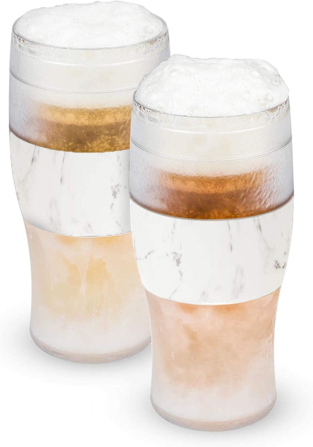 FREEZE Beer Glasses, 16Oz Frozen Beer Mugs, Freezable Pint Glasses, Fathers Day Gifts, Birthday Gifts for Men, Dad Birthday Gift, Set of 2, Gray