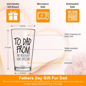 Fathers Day Dad Gifts from Daughter Son Wife,16 OZ Funny Beer Glass Gifts for Dad Men Husband Grandpa Step Dad Him,Bonus Dad Personalized Gifts for Fathers Day Birthday Christmas Anniversary