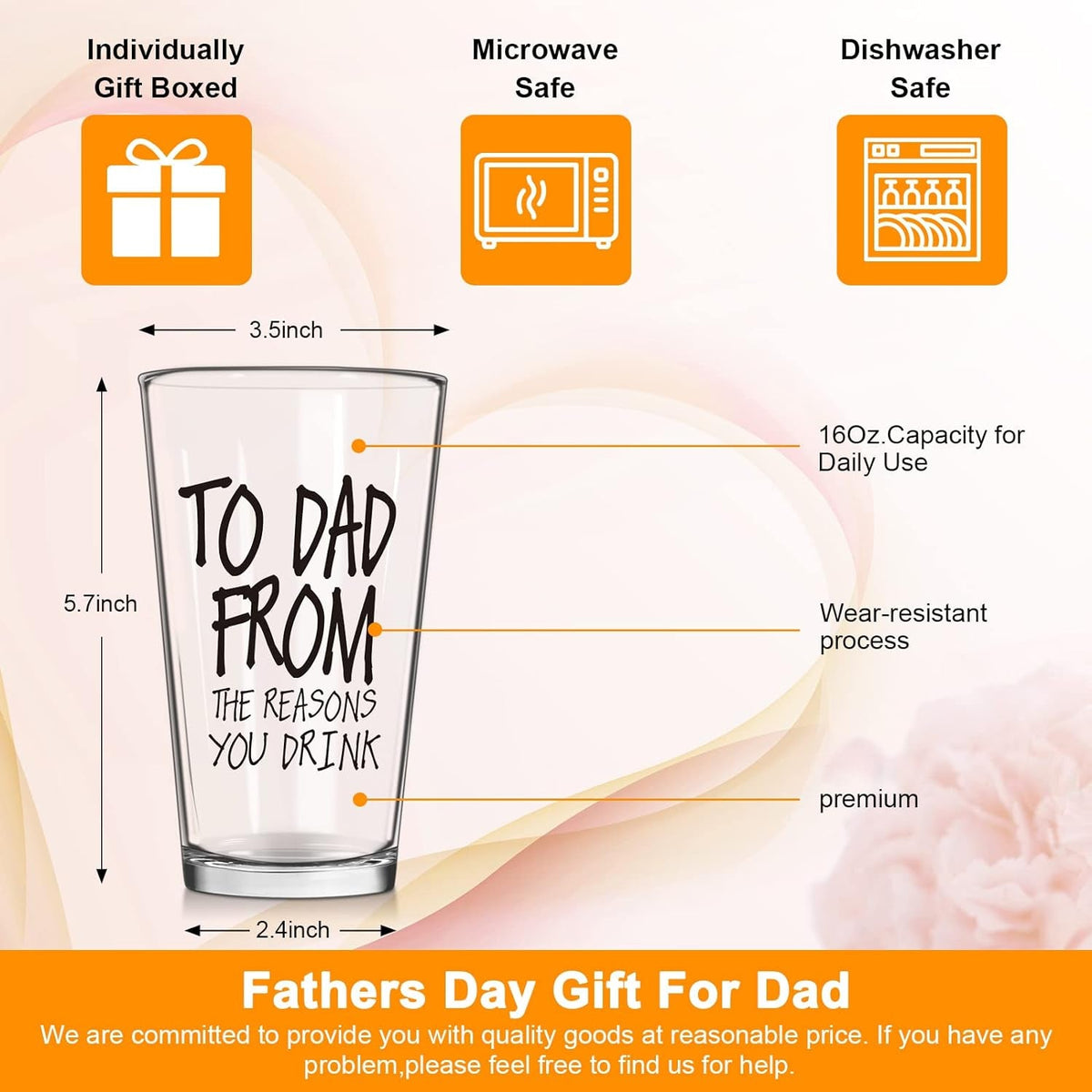 Fathers Day Dad Gifts from Daughter Son Wife,16 OZ Funny Beer Glass Gifts for Dad Men Husband Grandpa Step Dad Him,Bonus Dad Personalized Gifts for Fathers Day Birthday Christmas Anniversary