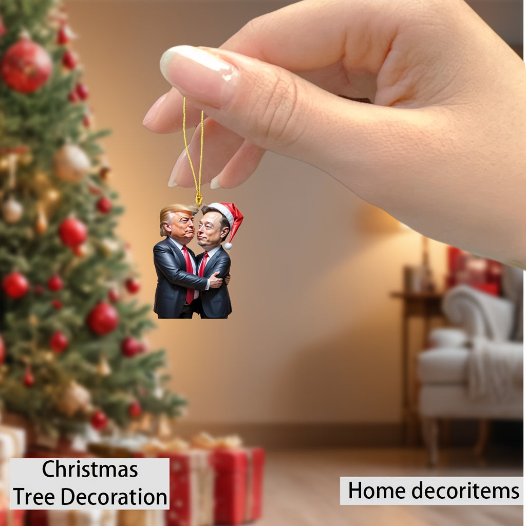Trump & Musk Acrylic Ornament - Sparkling Holiday Decor for Car, Christmas Tree HA75 64024