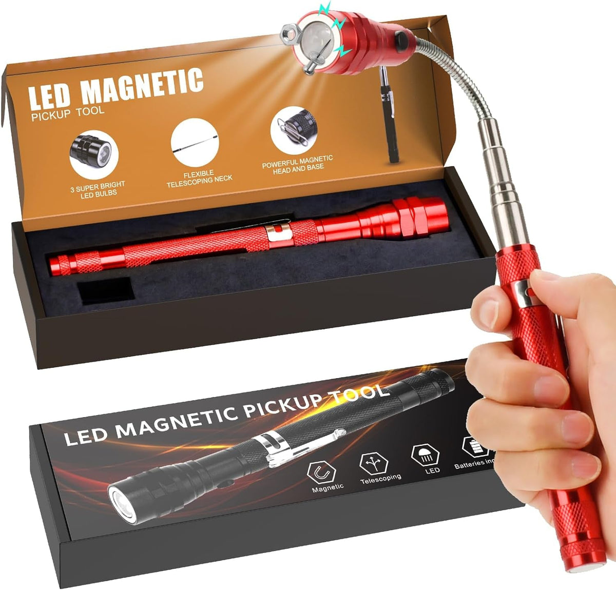 Fathers Day Dad Gifts for Him Magnetic Flashlight Pickup Tool Stocking Stuffers for Men Cool Magnet Telescoping Gadgets with LED Valentines Day for Mens Husband Christmas Gifts