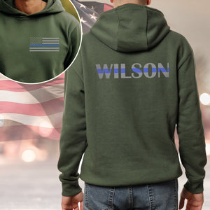 Custom Name Blue Line With American Flag Dark Back And Front Shirt Gift For Police HO82 65696