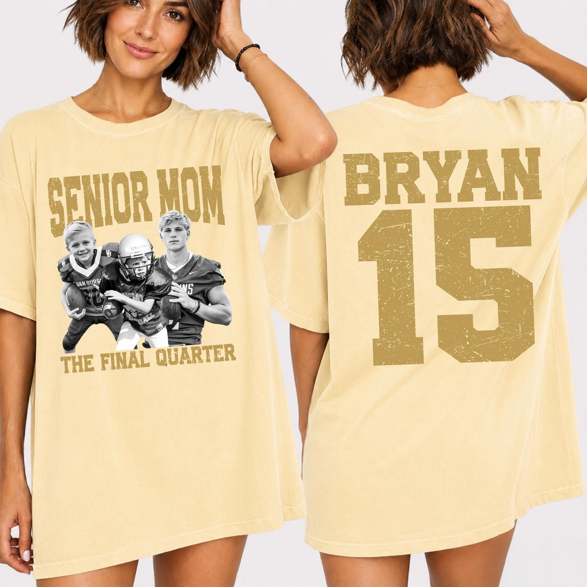 Custom Senior Dad Mom Football Comfort Shirt, Personalized Photo Tee with Name & Number Back, The Final Quarter, Class of 2027 Gift HO82 903214