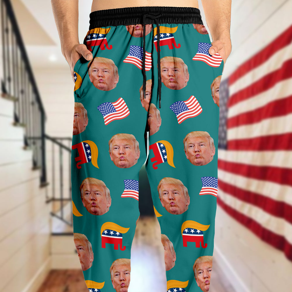 Custom Trump Face With US Flag Sweatpants HA75 64056