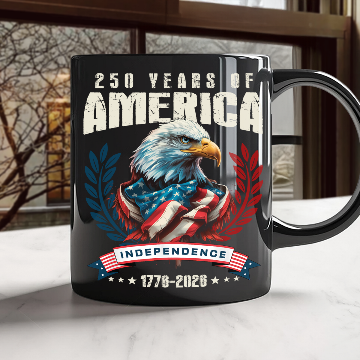 America 250 Years Eagle Independence Day Patriotic Black Mug LM32 895257