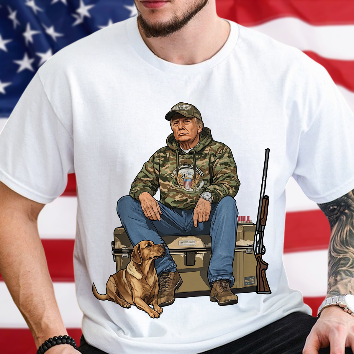 Trump Hunting Gear No Words : Buck Around and Find Out White Shirt 63839