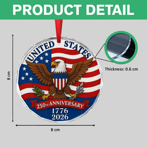 1776 -2026 American 250th Anniversary Eagle Glass Ornament CH07 899232