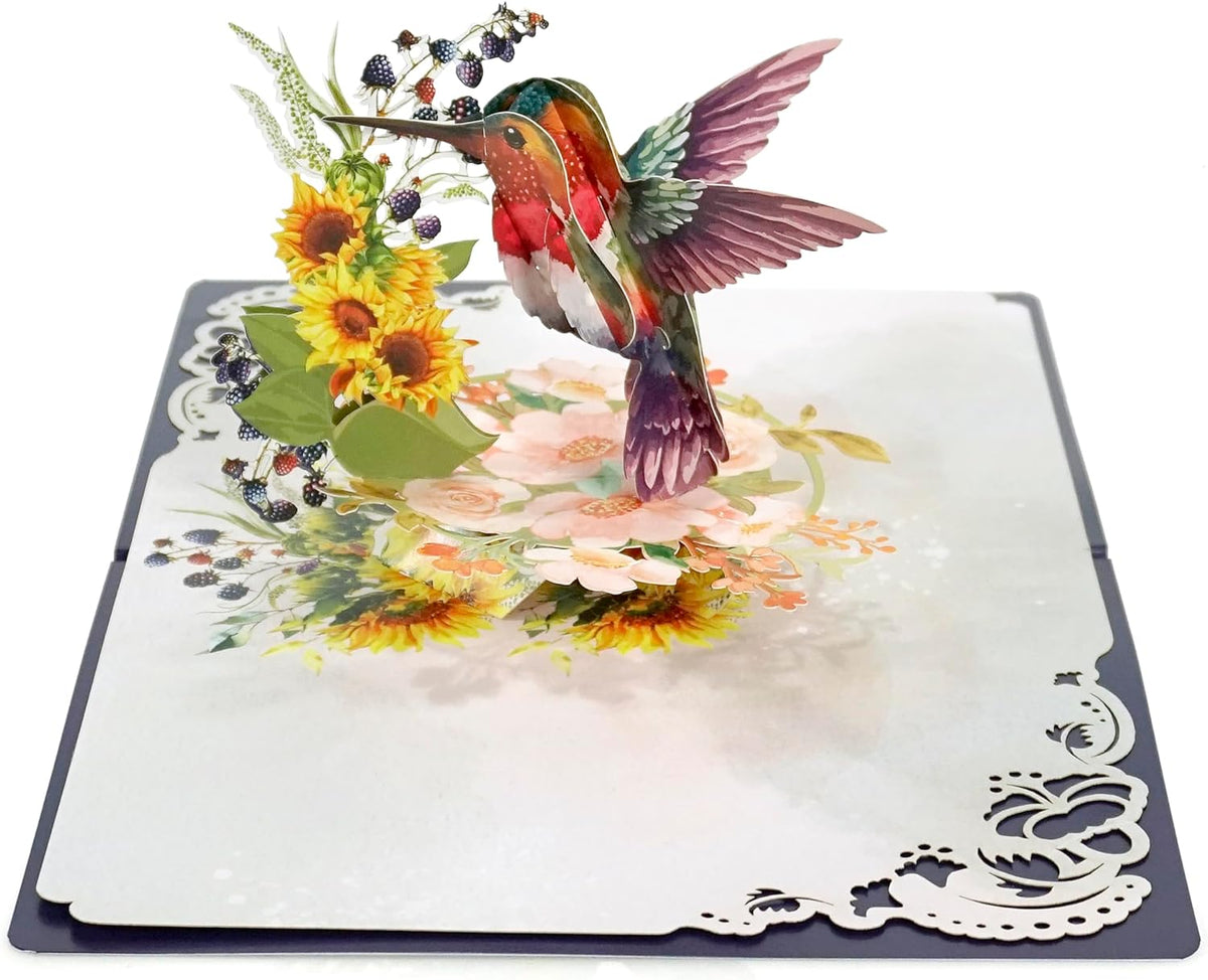 CUTPOPUP Hummingbird Birthday Card Pop Up, Mothers Day, Fathers Day, 3D Popup Greeting Card, Birthday Card for Women (Hummingbird Sunflower)