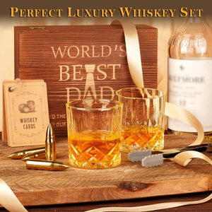 Gifts for Men, Dad Birthday Gifts for Fathers Day from Daughter Son Wife, Engraved World'S Best Dad Whiskey Stones Glasses Set, Cool Bourbon Scotch Cocktail Set Gifts