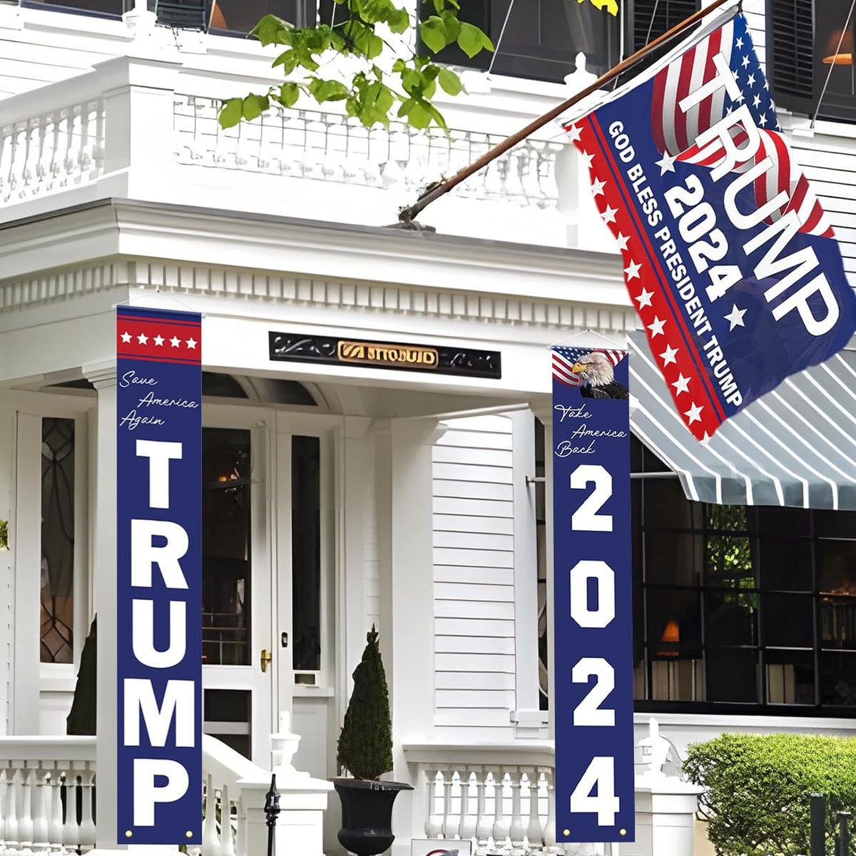 Trump 2024 Flag - 3 X 5 FT Double Sided 3 Ply "God Bless President Trump" Flags with 2024 Hanging Banners Set - Memorial Day Decorations - 4Th of July Decorations - Donald Trump Sign for Outdoor Home